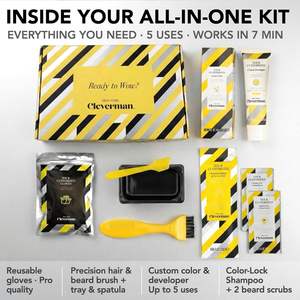 Cleverman <strong>Hair</strong> &amp; Beard <strong>Dye</strong> Kit for Men-All-in-One Reusable Cream Ammonia-Free Natural Gray Coverage Medium Brown - Product Image 6