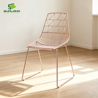 Chaise de salle à manger d'intérieur Sunland de haute qualité, en fil d'acier, finition or rose, idéale pour les restaurants et cafés commerciaux