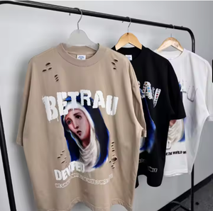 เฮฟวี่เวทผ้าฝ้าย100% บ็อกซี่เสื้อผ้าสตรีทแวร์เปิดไหล่ปล่อยว่างประดับพลอยเทียมสำหรับผู้ชายโอเวอร์ไซส์ - Product Image 4