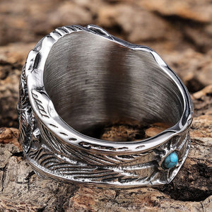 Anillos de Hombre de Moda al por Mayor, Personalizados, de Acero Inoxidable 316L, Chapados en Oro de 14k y 18k, con Turquesa, Estilo Vintage - Product Image 4