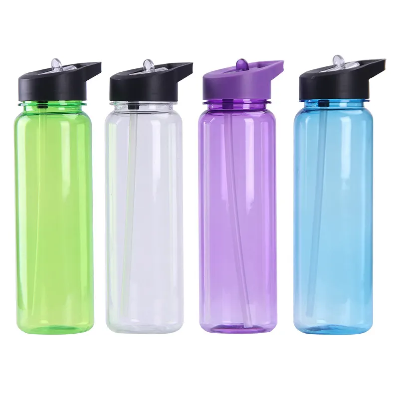 Bouteille d'eau de sport de paille de buse d'aspiration de boisson en plastique transparent portable de 700ml avec logo personnalisé