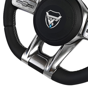 Volant modifié en cuir noir ligne blanche pour Mercedes Benz <span class=keywords><strong>A</strong></span> GLA B GLB C GLC E GLE CLS ZC-809-P69-F - Product Image 5