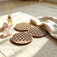 Sous-verre en bois gravé et découpé au laser, motif géométrie sacrée, tapis de yoga et de méditation, décoration d'autel, dessous de plat ajouré à grain de bois, cadeau en gros