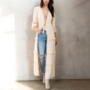 OEM FTY S&S Womens Tiered Cardigan With Tie Chaqueta Peplum Belt Female Plus Size Cardigan De Tela Para Mujer Elegante For Women