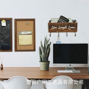 Live Laugh Love Wall Mount Key Rack With Storage <b>Shelf</b> Entryway Organizer Burnt Wood Finish 4 <b>Hooks</b> Rectangle Shape - Product Image 2