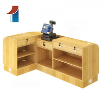 Comptoir de caisse de supermarché moderne en bois, bureau de caissier commercial avec étagères pour magasin de détail