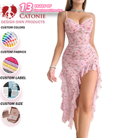 Nouvelle robe à bretelles en maille à imprimé floral avec fente, pure et sexy, parfaite pour les robes de nuit et les tenues décontractées