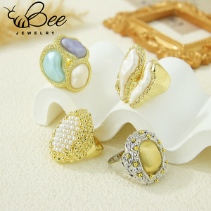 Anillo Abierto de Esmalte Estilo Vintage Real, Nueva Moda Minimalista, Anillo Ajustable Elegante, Anillos de Cóctel con Perlas Barrocas para Mujer - Product Image 6