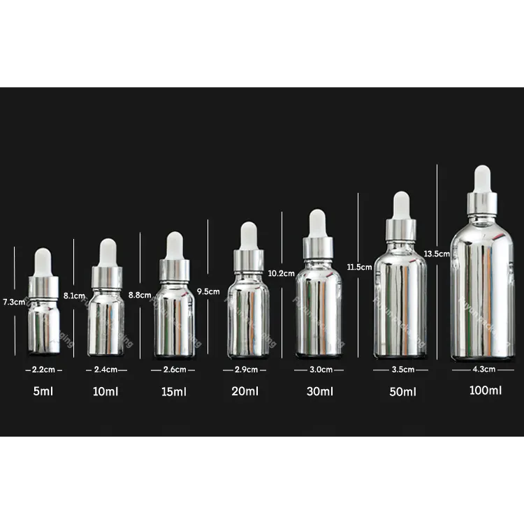 Fuyun New Design Perfume Diffuser Essential Oil Bottle 5ml 10ml 15ml 20ml 30ml 50ml Silver Color Glass Dropper Bottle