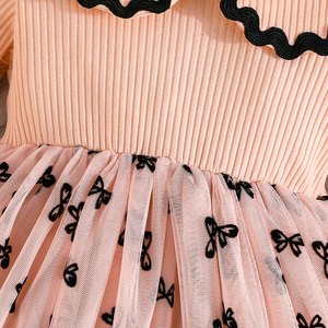 ชุดเดรสเจ้าหญิงแสนหวานสำหรับเด็กผู้หญิงวัยเตาะแตะ เสื้อผ้าลำลองสำหรับเด็ก คอเสื้อถักลายริบบิ้น โบว์พิมพ์ลายผ้าทูล - Product Image 5