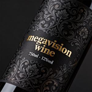 Etiquetas de Papel Texturizado 3D Personalizadas, Resistentes a la Humedad y al Agua, Etiquetas Negras con Logotipo en Relieve para Botellas de Licor, Vino y Espirituosos - Product Image 1