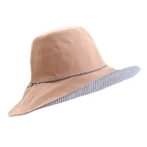 Women's Linen Cotton UPF 50+ Sun Hat Reversible Bucket Hat with Wide Fold-Up Brim and Chin Strap