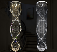 Lustre suspendu en cristal long pour escalier duplex, lampe LED rotative moderne et minimaliste pour salon et villa
