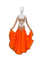 Costume de danse du ventre professionnel pour femmes, vente chaude, tenue pour spectacle sur scène, ensemble de 3 pièces, costume de danseuse de carnaval orné de perles