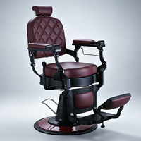 Fauteuil de barbier de luxe vintage marron avec surpiqûres losanges, robuste, hydraulique, inclinable, avec appui-tête et repose-pieds réglables