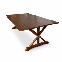 Table de ferme moderne et traditionnelle en bois massif durable avec pieds en X pour usage extérieur, hôtels et restaurants, style ferme