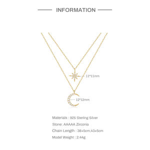 Joyería fina, de doble capa de plata esterlina collar de cadena, joyería para mujer, colgante de estrella y luna de plata 925, collar de cadena de clavícula - Product Image 6