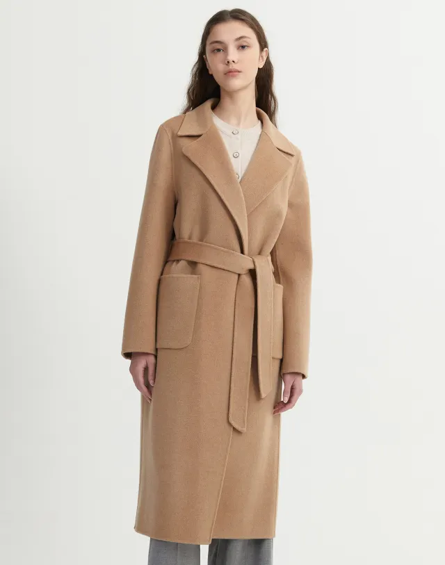 Casaco de lã grande para mulher, casaco de lã em laine estilo clássico, casaco de trench para mulheres