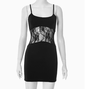 Viviblook D25DS298 nuevos vestidos de mujer Sexy verano nuevo Color sólido tirantes Patchwork encaje noche Mini vestidos casuales para mujeres - Product Image 1
