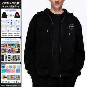 Sudadera con capucha clásica personalizada para hombre, de algodón 100% de alto gramaje, forro polar cepillado, hombros caídos, color liso, con cremallera completa - Product Image 1