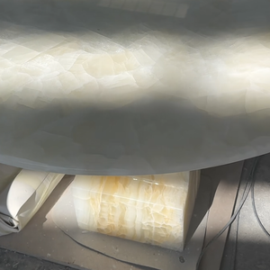 Table à manger de luxe en jade blanc glacier naturel, moderne et simple, ronde, pour villa, hôtel, appartement, salle à manger - Product Image 4
