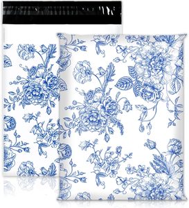 Sobres de polietileno para envíos de 10 x 13 pulgadas con diseño de flores azules y blancas, bolsas de plástico autosellables al por mayor, sobres decorativos para embalaje. - Product Image 1