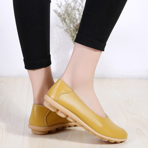 Cowhide Leather Women's Autumn Tendon-Soled Casual Shoes Flat-Soled Pregnant Women's Lazy Large Size Mother's Shoes - Product Image 4