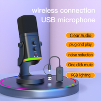 Microphone à condensateur sans fil YU8w avec éclairage RGB, suppression du bruit, 48V, cardioïde, pour diffusion en direct, jeux et enregistrement
