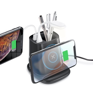 Portapenne in paglia di grano ecologico supporto per <span class=keywords><strong>telefono</strong></span> caricabatterie Wireless con hub USB e caricabatterie - Product Image 5