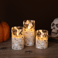 Ensemble de 3 bougies LED à flamme réelle en cire de paraffine personnalisable Matti's 3D, décoration d'intérieur, Halloween, fonctionnement à piles, bougie LED en verre