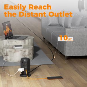 Multiprise <span class=keywords><strong>TESSAN</strong></span> avec protection contre les surtensions, 10 pieds, prise plate noire, 12 prises, 5 ports USB (2 C 3 A), interrupteurs individuels pour - Product Image 5