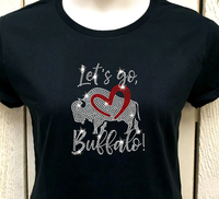 Transfert thermocollant personnalisé Bling Let's Go Buffalo en strass pour logo d'équipe sportive sur sacs et t-shirts