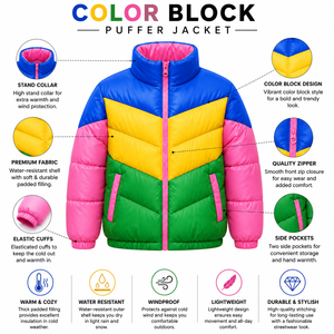 เสื้อแจ็คเก็ตพัฟเฟอร์กันหนาวคุณภาพสูงสำหรับผู้ชายจาก Cosh International รุ่น Color Block สีฟ้า เหลือง เขียว ชมพู - Product Image 6