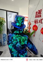 Costume de robot miroir bleu-vert irisé avec haut-de-forme, ensemble complet en modal pour spectacle de boîte de nuit, défilé de carnaval et performance