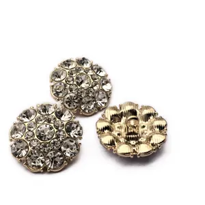 Tombol Berlian Imitasi 24Mm dengan Shank Logam Warna Emas, Kancing Berlian Imitasi Dekorasi Modis untuk Kain Wanita