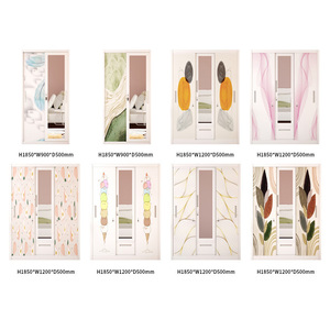 Lemari Pakaian Modern Baja Bermotif <span class=keywords><strong>4</strong></span> Pintu 2 Cermin 2 Laci dengan Gantungan Baju untuk Pengatur Kamar Tidur - Product Image 5