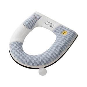 Plush Toilet Seat Cover Full Coverage Winter Thickened Breathable With Handle Blue Gray Pink Green Cotton Waterproof Four - Product Image 1