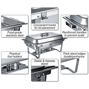 Calentador de Alimentos de Acero Inoxidable Plateado de Gran Capacidad (9L), Juego de Recipientes para Buffet Comercial, Ideal para Fiestas - Product Image 2