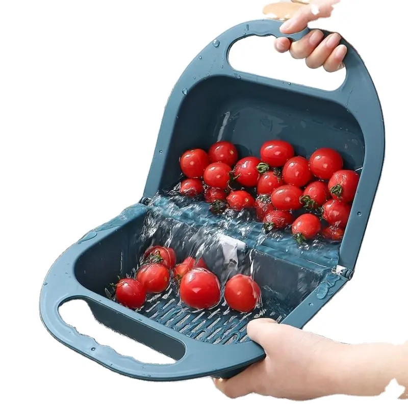 Itchen-cesta de drenaje de plástico multifunción para lavado de frutas y verduras, cesta de drenaje de alimentos plegable con mango