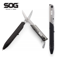 Bolígrafo Táctico Multiherramienta - Bastón SOG Q1, Accesorios de Viaje Aprobados por la TSA, Bolígrafo Multiherramienta con Tijeras de Viaje, Equipo EDC (ID1001-CP)
