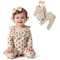 Ensemble de vêtements côtelés pour bébé fille, barboteuse à manches longues avec bandeau à nœud, pantalon et bandeau assortis pour tout-petits, tenue quotidienne pour bébé
