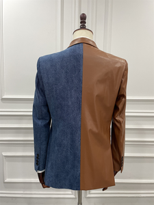 Costumes sur <span class=keywords><strong>mesure</strong></span> pour hommes, 2 pièces, double boutonnage, en cuir et jean, <span class=keywords><strong>prix</strong></span> d'usine - Product Image 3