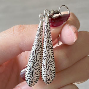 Orecchini pendenti vintage in argento tibetano per donna, con motivo vegetale, gioielli alla moda placcati in argento antico - Product Image 3