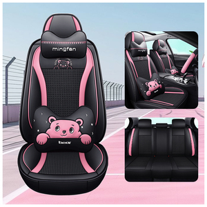 Coussin d'intérieur de voiture confortable de qualité supérieure, style dessin animé, nouveau couvre-siège de voiture en cuir Nappa et soie glacée, ensemble complet pour l'été - Product Image 1