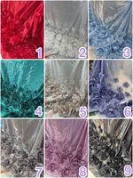 Dernière qualité, tissu en dentelle de mariage à fleurs 3D, tissu en organza brillant fantaisie avec filet en plumes, tissu en dentelle