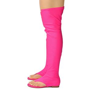 קיץ נשים למתוח בד רומי נעלי ירך גבוהה שחור ארוך מגפי קליפ הבוהן מעל הברך נעלי עקבים שטוחים סנדלי גדול גודל 47 - Product Image 6