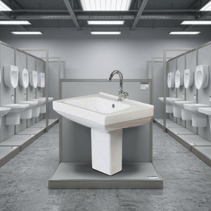 Modern Design White Ceramic Semi Pedestal Sink Wash Basin With Drainer Made In India For Bathroom - Product Image 4
