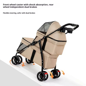 <span class=keywords><strong>Poussette</strong></span> pliable à double étage pour animaux de compagnie, 4 roues, en acier carbone, pour chiens et chats, imperméable, robuste, grande capacité, chariot de transport - Product Image 6