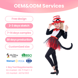Costume da Gatto in Cappello a Righe Rosse e Bianche con Coda per Cosplay e Festival, Certificato EU EN71 BSCI FAMA - Product Image 1