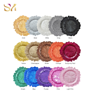 Assiettes de présentation en <span class=keywords><strong>verre</strong></span> or <span class=keywords><strong>champagne</strong></span> clair 35CM, sous-assiettes rose poudré motif récif pour événements de mariage et décoration de fêtes - Product Image 6
